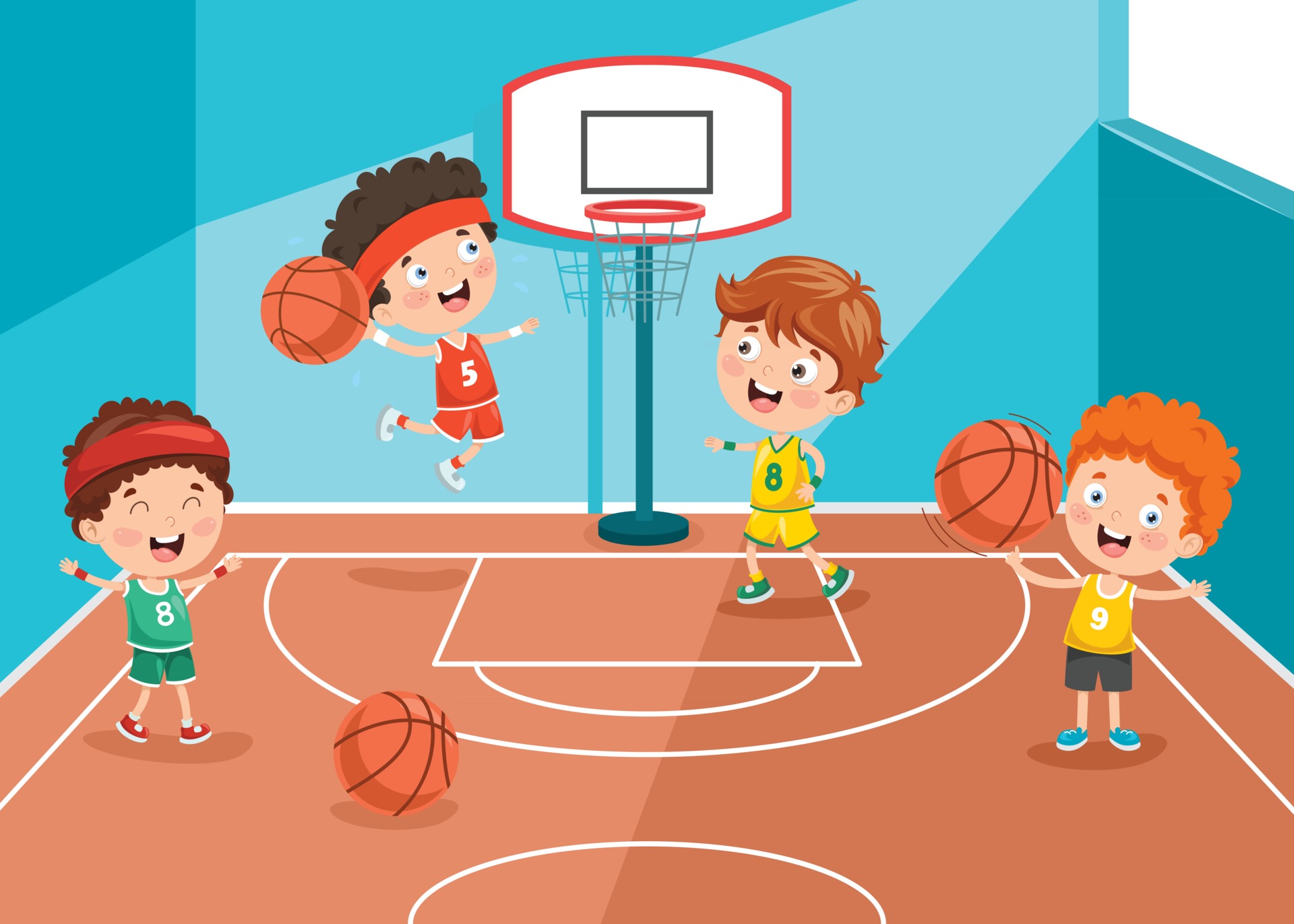 little kid playing basketball vector